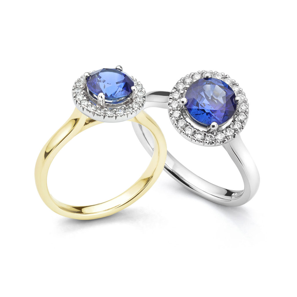 September blue Sapphire birthstone halo engagement rings