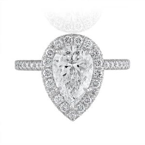 1.71 Carat Pear Shape Diamond Double-Edge Halo Engagement Ring