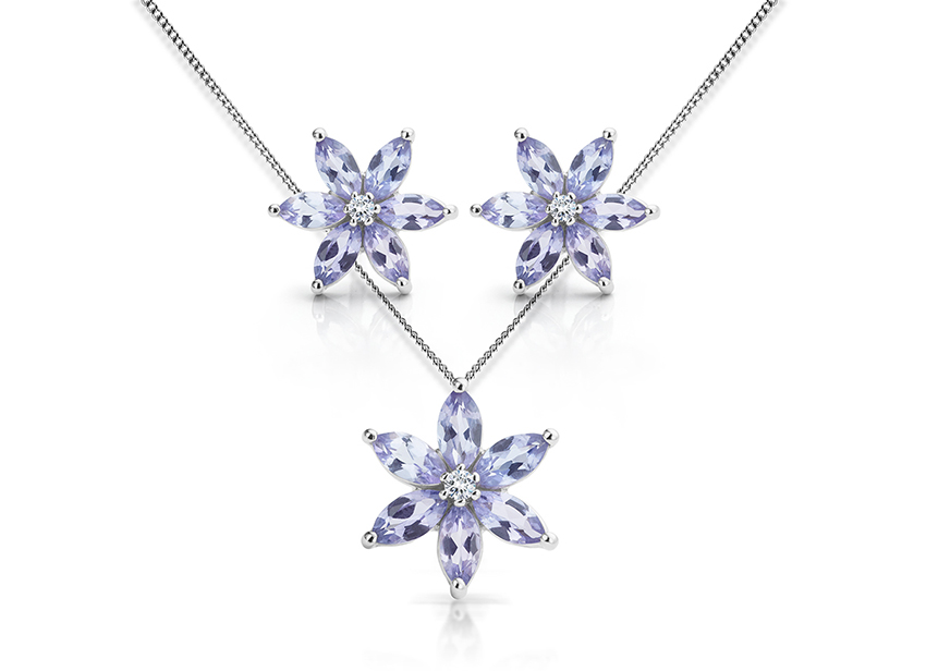 Tanzanite flower necklace and earrings set 