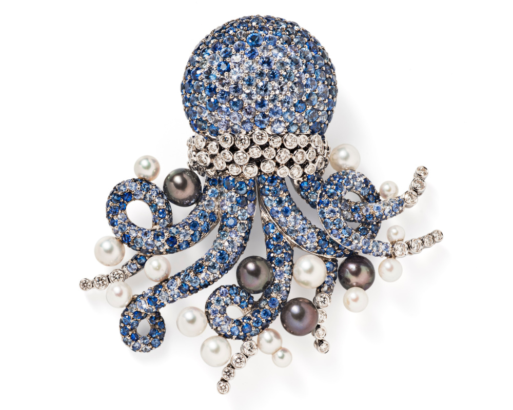 Michele della Valle sapphire and diamond octopus brooch from Tiina Smith