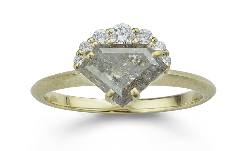 salt and pepper diamond engagement ring in yellow gold. 