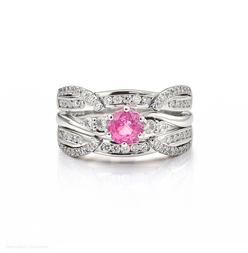 wedding ring with pink sapphire and diamond engagement ring