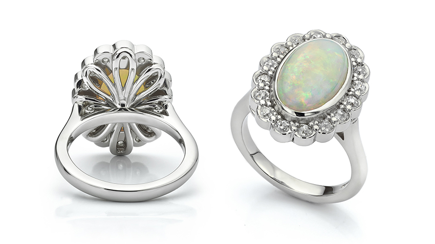 Platinum opal cluster ring - October's Birthstone