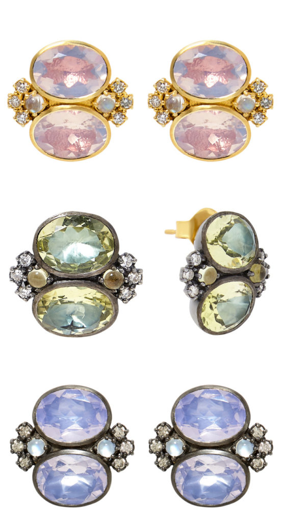 The Luiza Dama Drop Earrings by Larkspur & Hawk. With lavender moon quartz, white diamonds, and more gems.