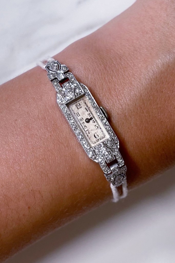 A midcentury vintage diamond cocktail watch sold in a recent Fellows jewelry auction.