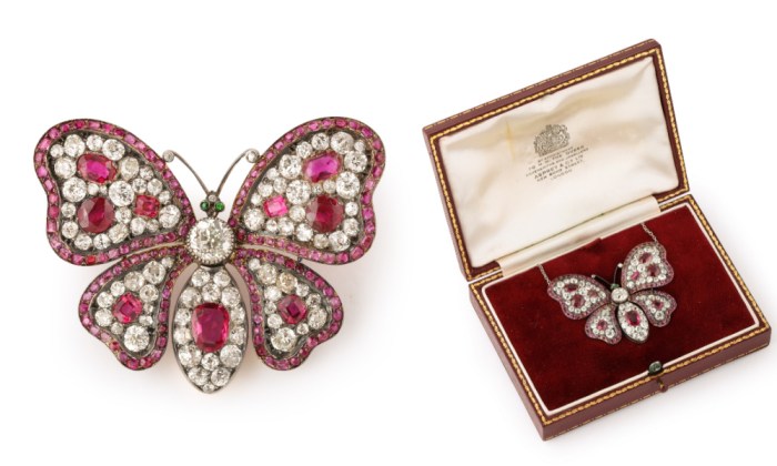 Antique ruby and diamond butterfly brooch pendant from A La Vieille Russie