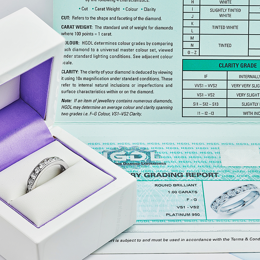small certified diamonds with a blanket certificate for all diamonds within an eternity ring